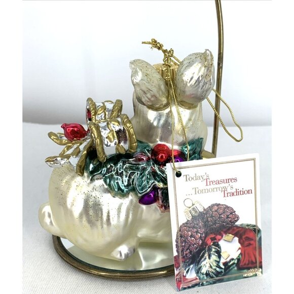 Fitz and Floyd Snowy Woods Bunny Rabbit Ornament Hand Blown Glass - Picture 2 of 9